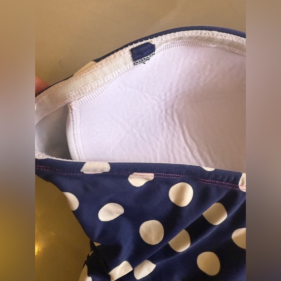 Boden One Piece Swimsuit Bathing Suit Polka Dot Blue White Size 12 Missing Strap - Picture 8 of 16
